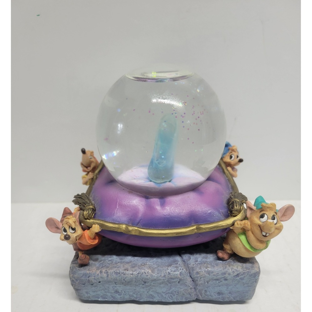Disney Cinderella Glass Slipper Snow Globe Gus Jaq Mice Light Up Purple Pillow